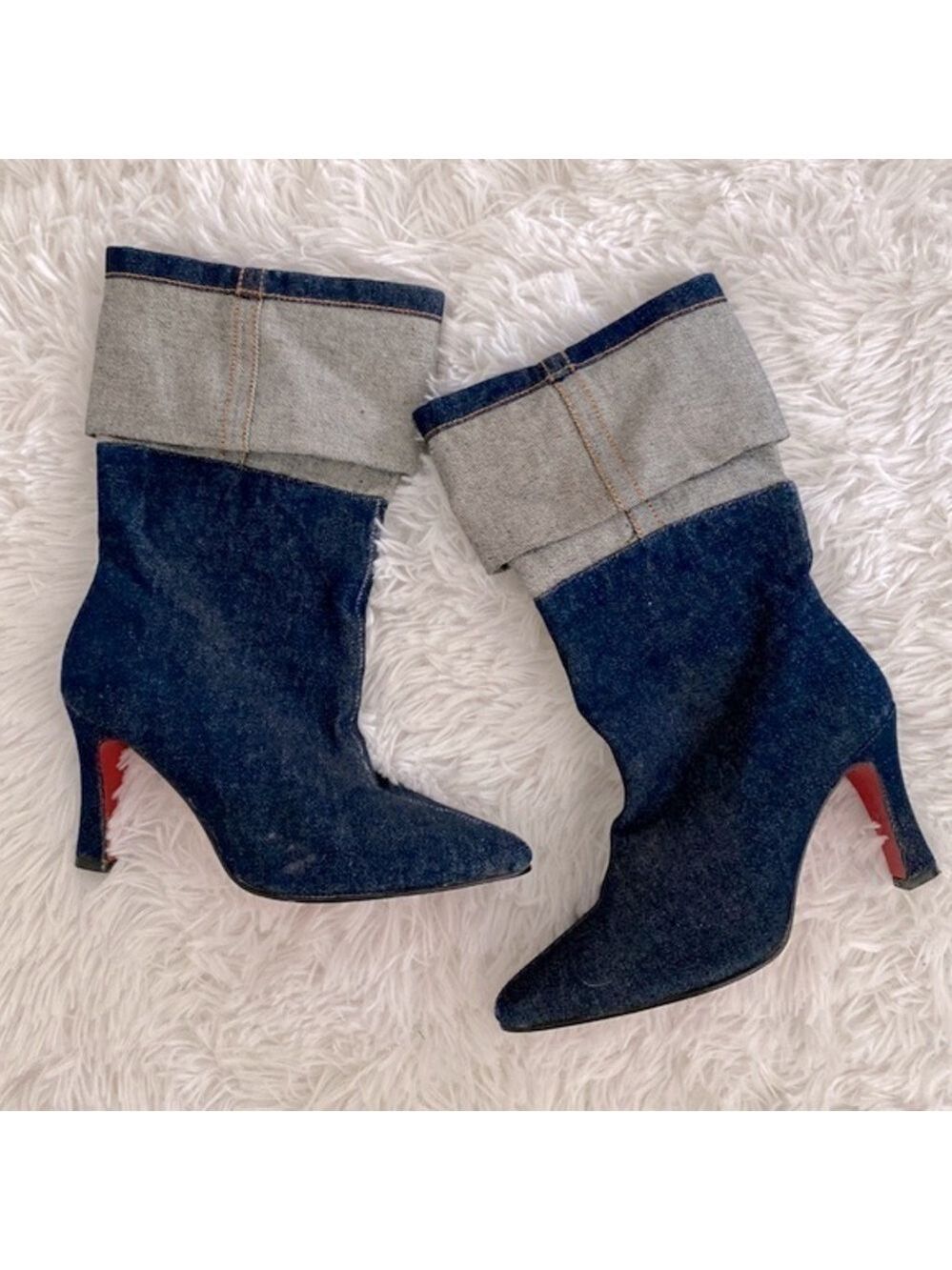 Super cute above ankle denim fold over boots